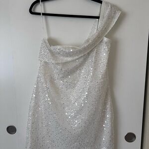 Lulu's White Sequin One-Shoulder Cocktail Dress